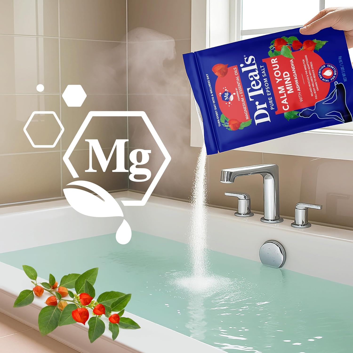 image:imageDr Teals Epsom Salt Magnesium Soak Ashwagandha amp Essential Oils 3 lbs Pack of 4