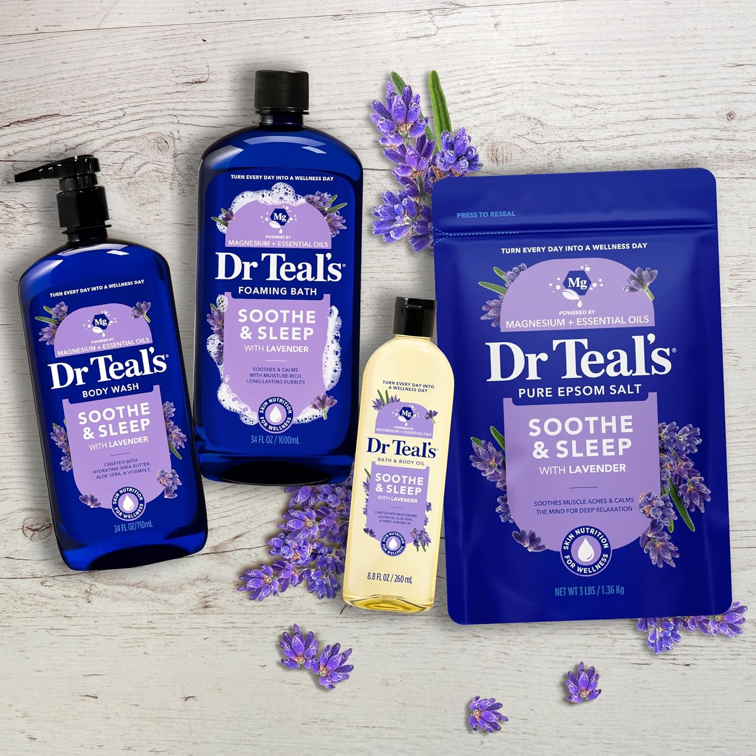 image:imageDr Teals Epsom Salt Magnesium Soak Lavender Eucalyptus amp Wellness Trio 3 lbs Pack of 3Lavender