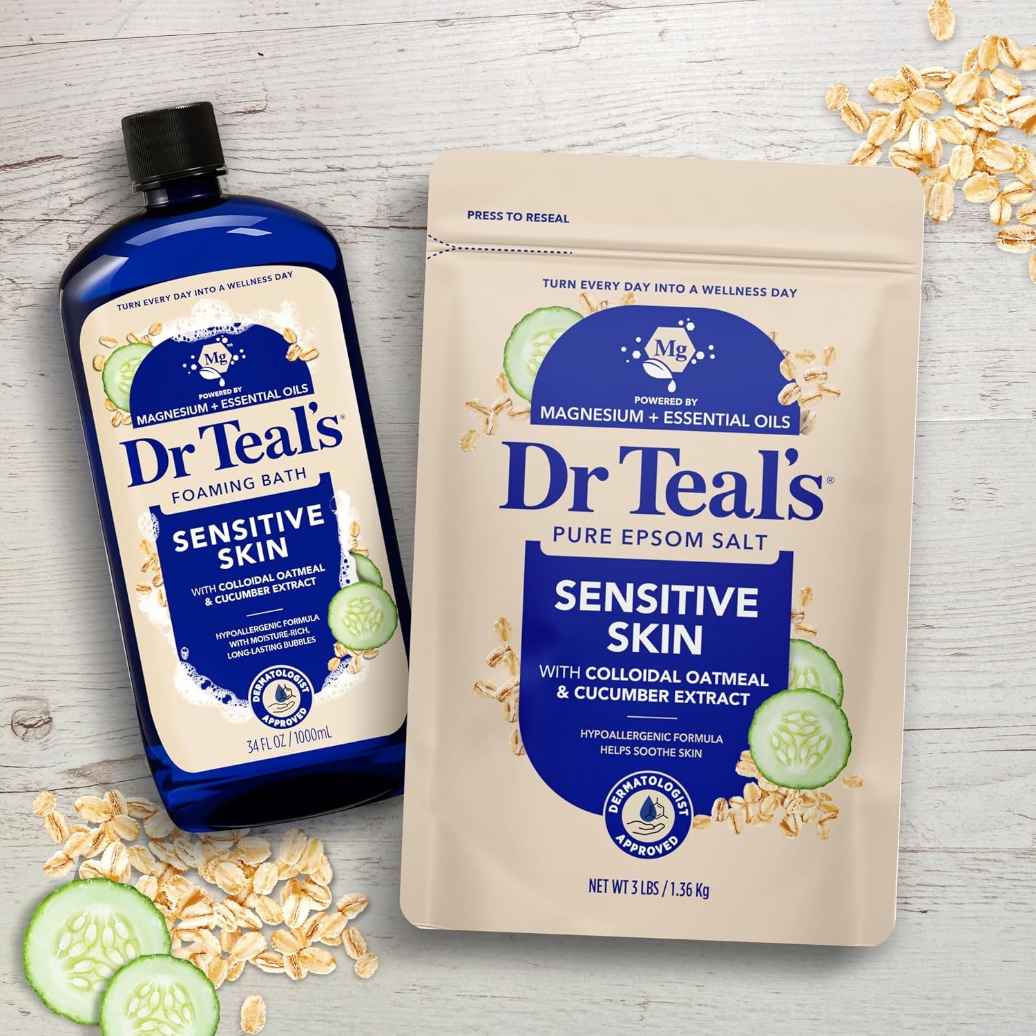 image:imageDr Teals Epsom Salt Magnesium Soak Sensitive Skin with Colloidal Oatmeal amp Cucumber 3 lbs Pack of 4