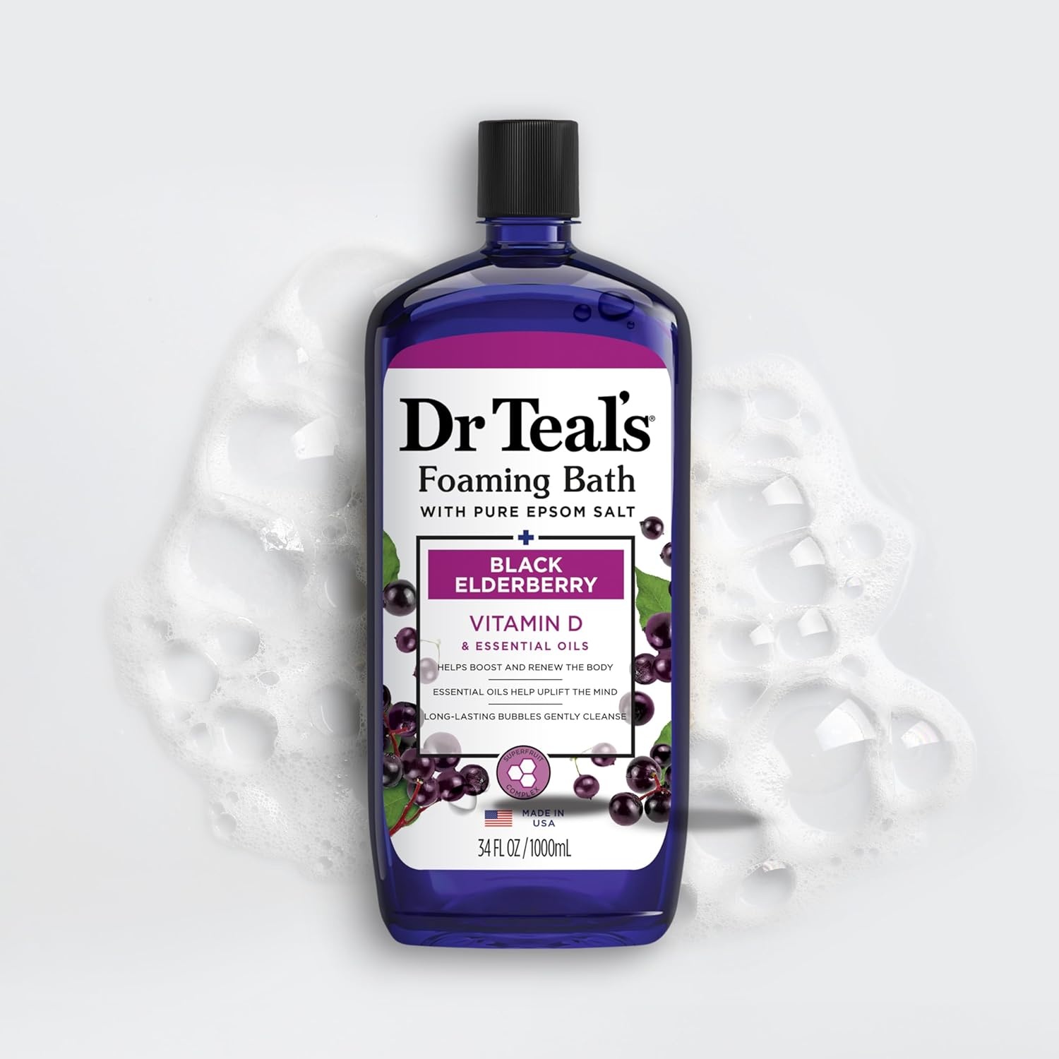 image:imageDr Teals Foaming Bath with Pure Epsom Salt Black Elderberry with Vitamin D 34 fl oz Pack of 434 Fl Oz Pack of 4