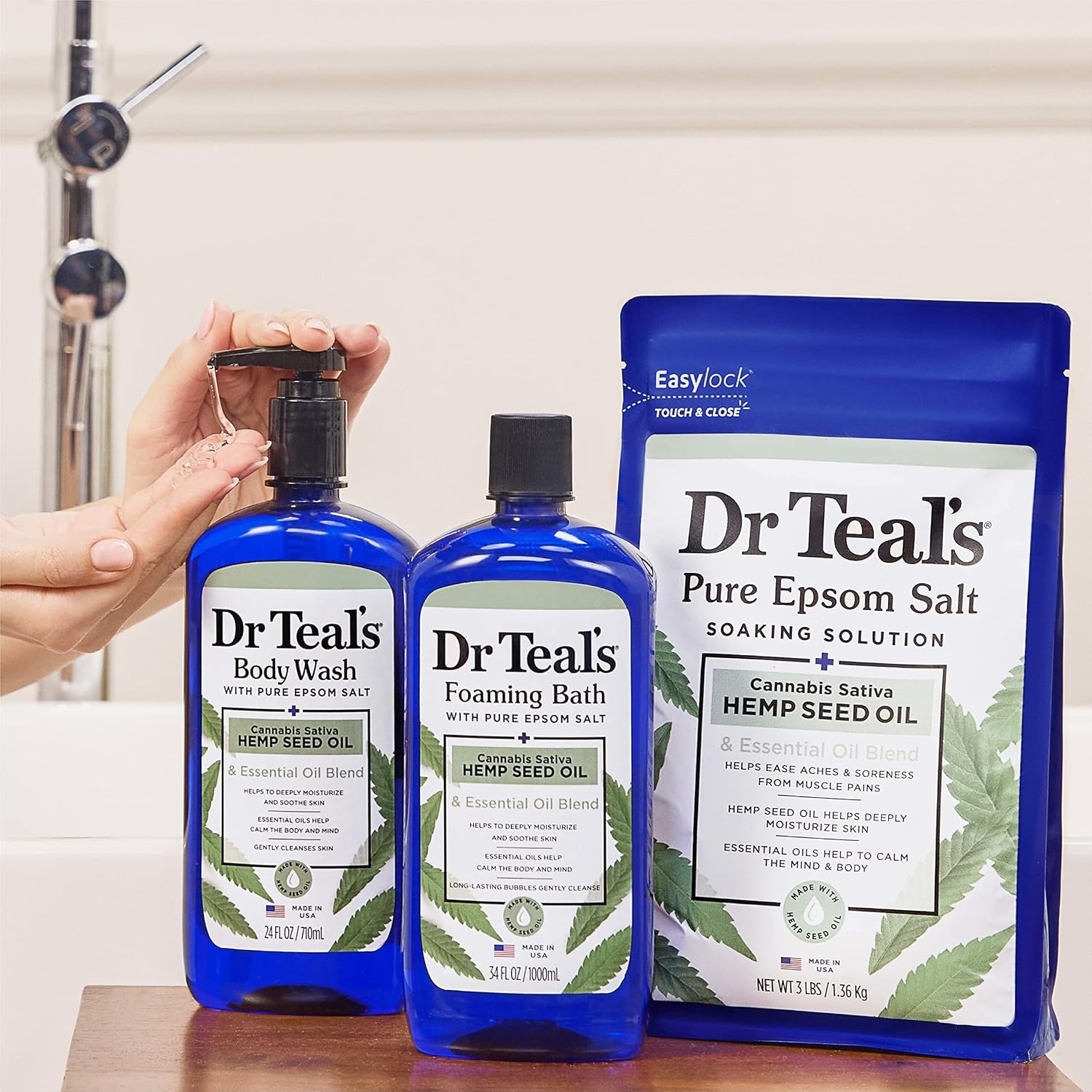 image:imageDr Teals Foaming Bath with Pure Epsom Salt Cannabis Sativa Hemp Seed Oil 34 fl oz Pack of 4Hemp
