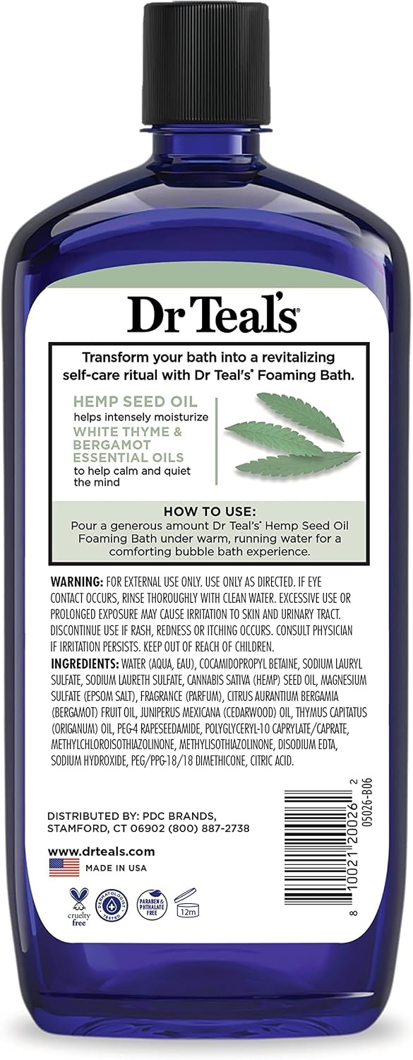 image:imageDr Teals Foaming Bath with Pure Epsom Salt Cannabis Sativa Hemp Seed Oil 34 fl oz Pack of 4Hemp