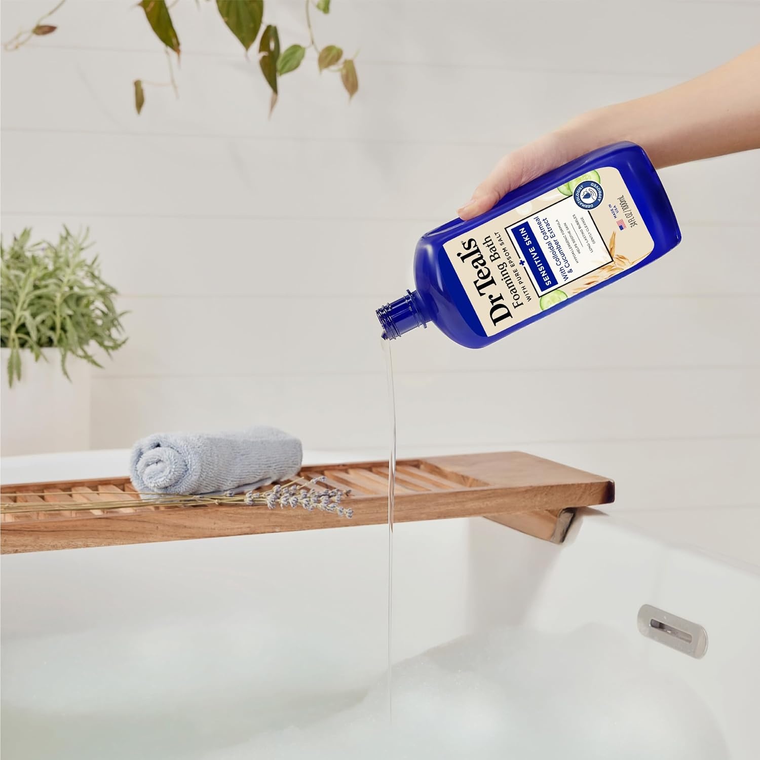 image:imageDr Teals Foaming Bath with Pure Epsom Salt Sensitive Skin with Colloidal Oatmeal amp Cucumber 34 fl oz Pack of 4