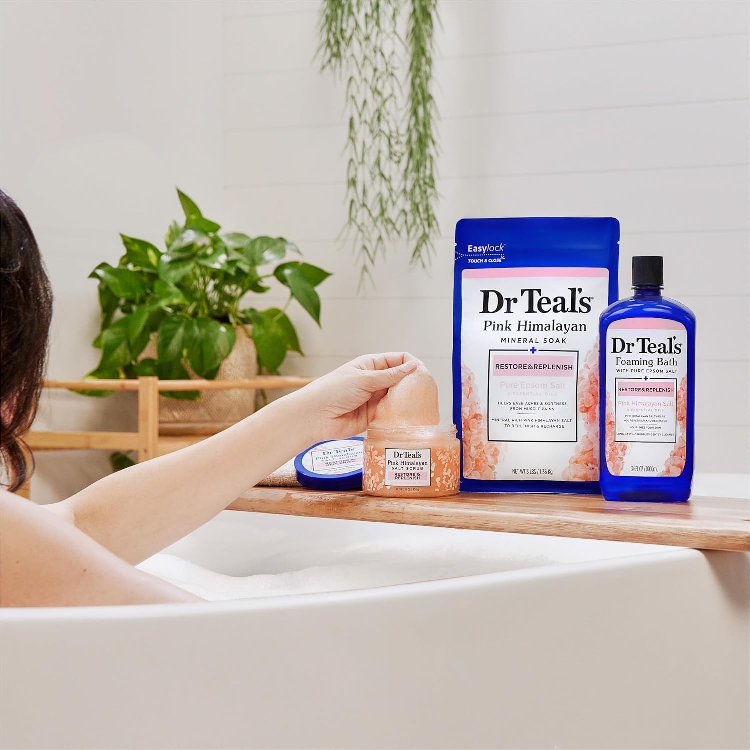 image:imageDr Teals Pink Himalayan Salt Body Scrub Restore amp Replenish with Pure Epsom Salt amp Essential Oils 16 oz Pack of 3Pink Himalayan Salt