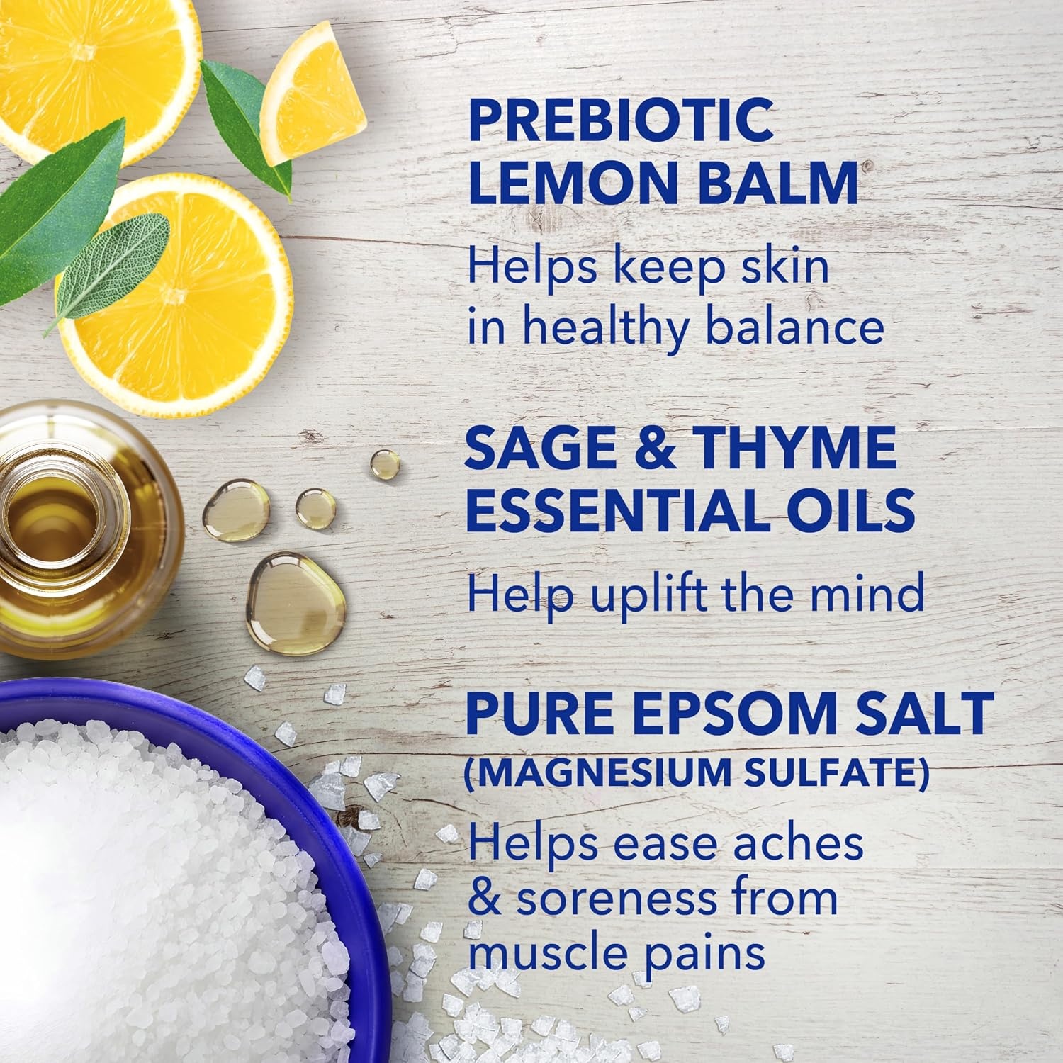 image:imageDr Teals Pure Epsom Magnesium Salt Soak Prebiotic Lemon Balm amp Essential Oil 3 lbs Pack of 4Lemon Balm