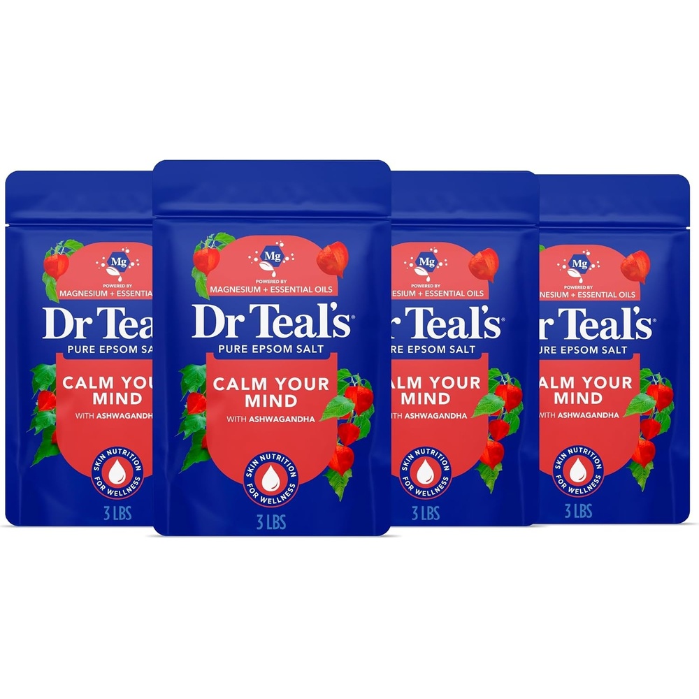 image:imageDr Teals Epsom Salt Magnesium Soak Ashwagandha amp Essential Oils 3 lbs Pack of 4