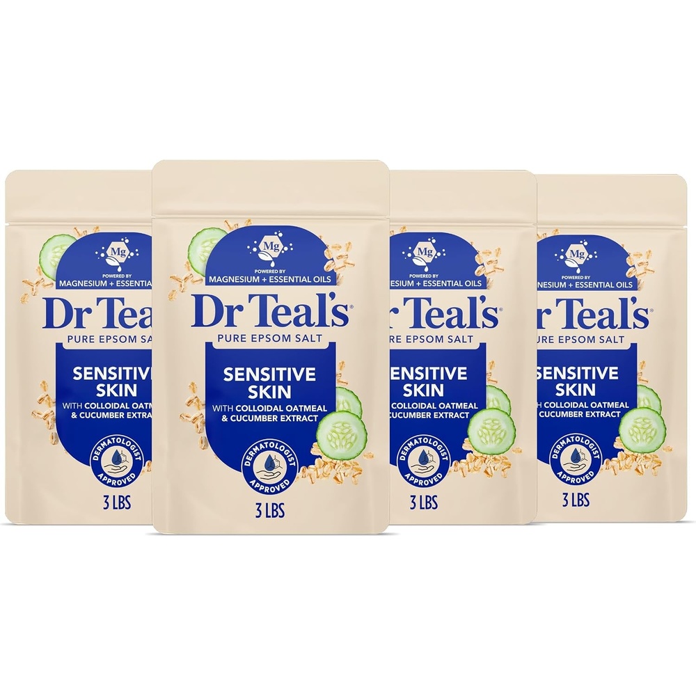 image:imageDr Teals Epsom Salt Magnesium Soak Sensitive Skin with Colloidal Oatmeal amp Cucumber 3 lbs Pack of 4