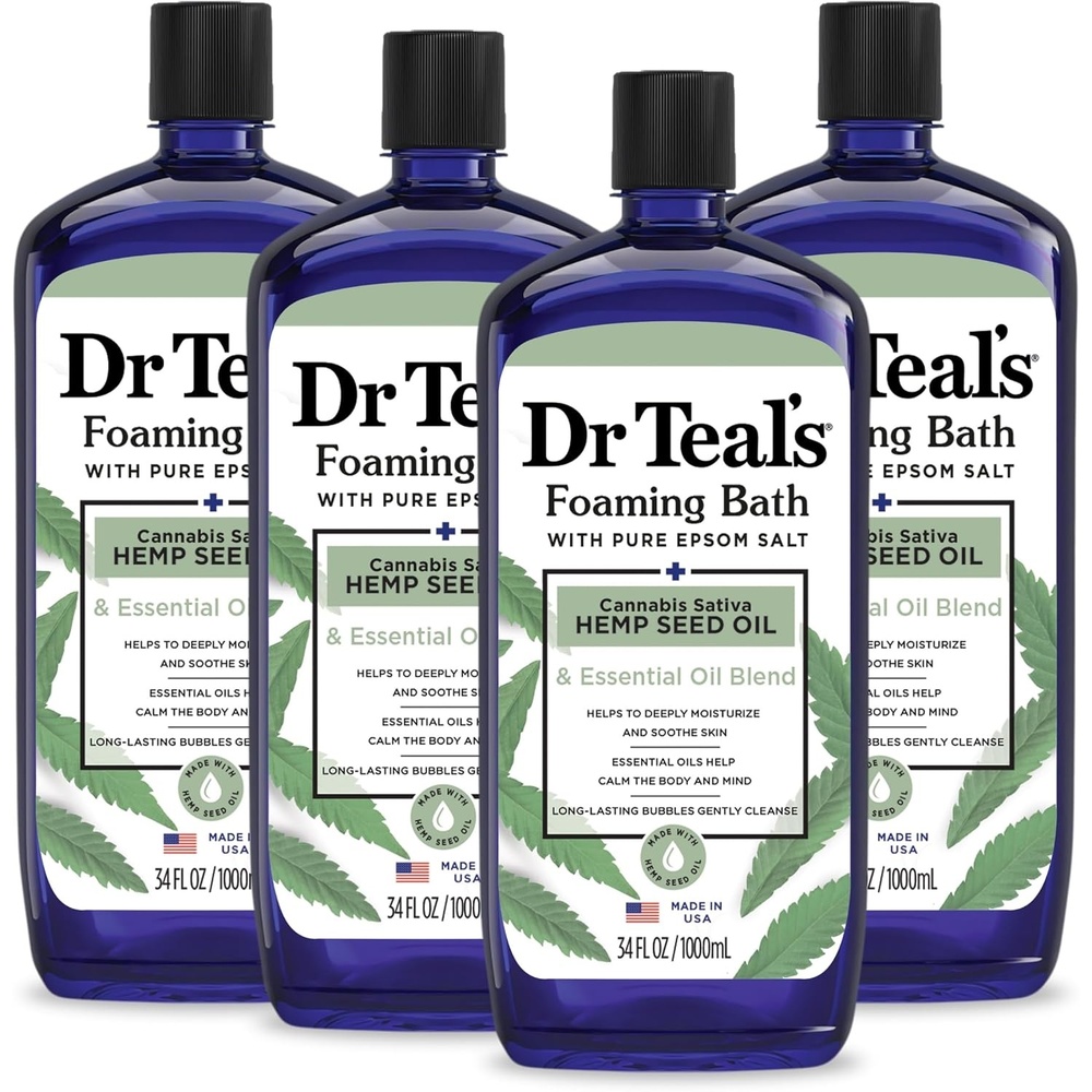 image:imageDr Teals Foaming Bath with Pure Epsom Salt Cannabis Sativa Hemp Seed Oil 34 fl oz Pack of 4Hemp