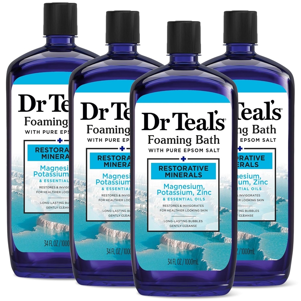 image:imageDr Teals Foaming Bath with Pure Epsom Salt Restorative Minerals with Magnesium Potassium Zinc amp Essential Oils 34 fl oz Pack of 4