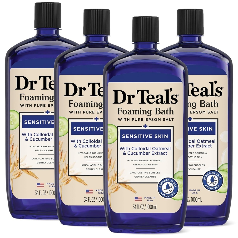 image:imageDr Teals Foaming Bath with Pure Epsom Salt Sensitive Skin with Colloidal Oatmeal amp Cucumber 34 fl oz Pack of 4