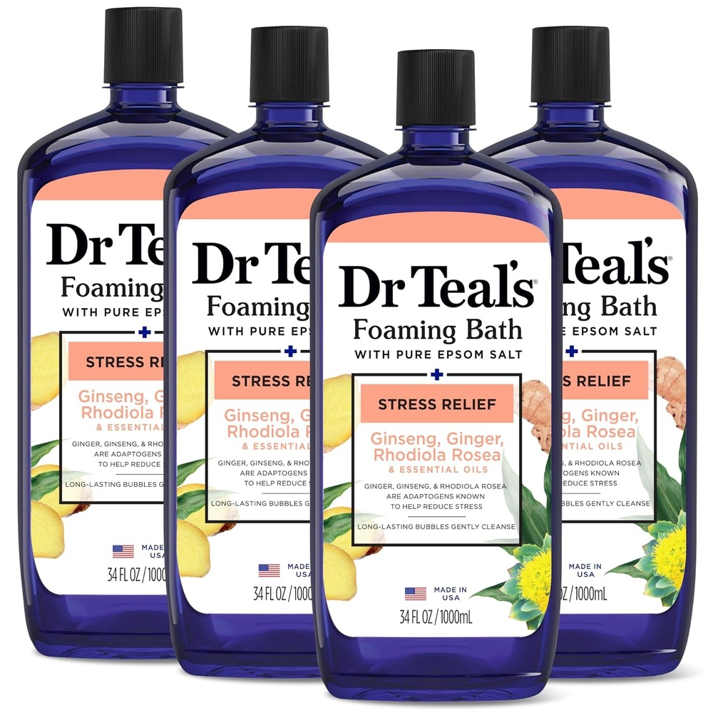 image:imageDr Teals Foaming Bath with Pure Epsom Salt Stress Relief with Ginseng amp Ginger 34 fl oz Pack of 4