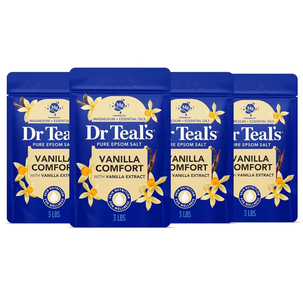 image:imageDr Teals Pure Epsom Magnesium Salt Soak Soothe amp Sleep with Lavender 3 lb Pack of 4Vanilla Comfort