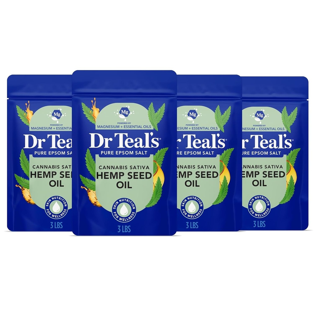 image:imageDr Teals Pure Epsom Salt Cannabis Sativa Hemp Seed Oil 3 lb Pack of 4
