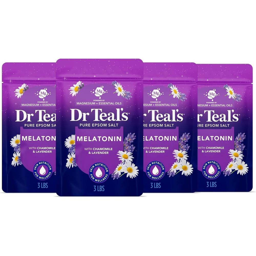 image:imageDr Teals Pure Epsom Salt Melatonin Sleep Soak with Essential Oil Blend 3 lb Pack of 4