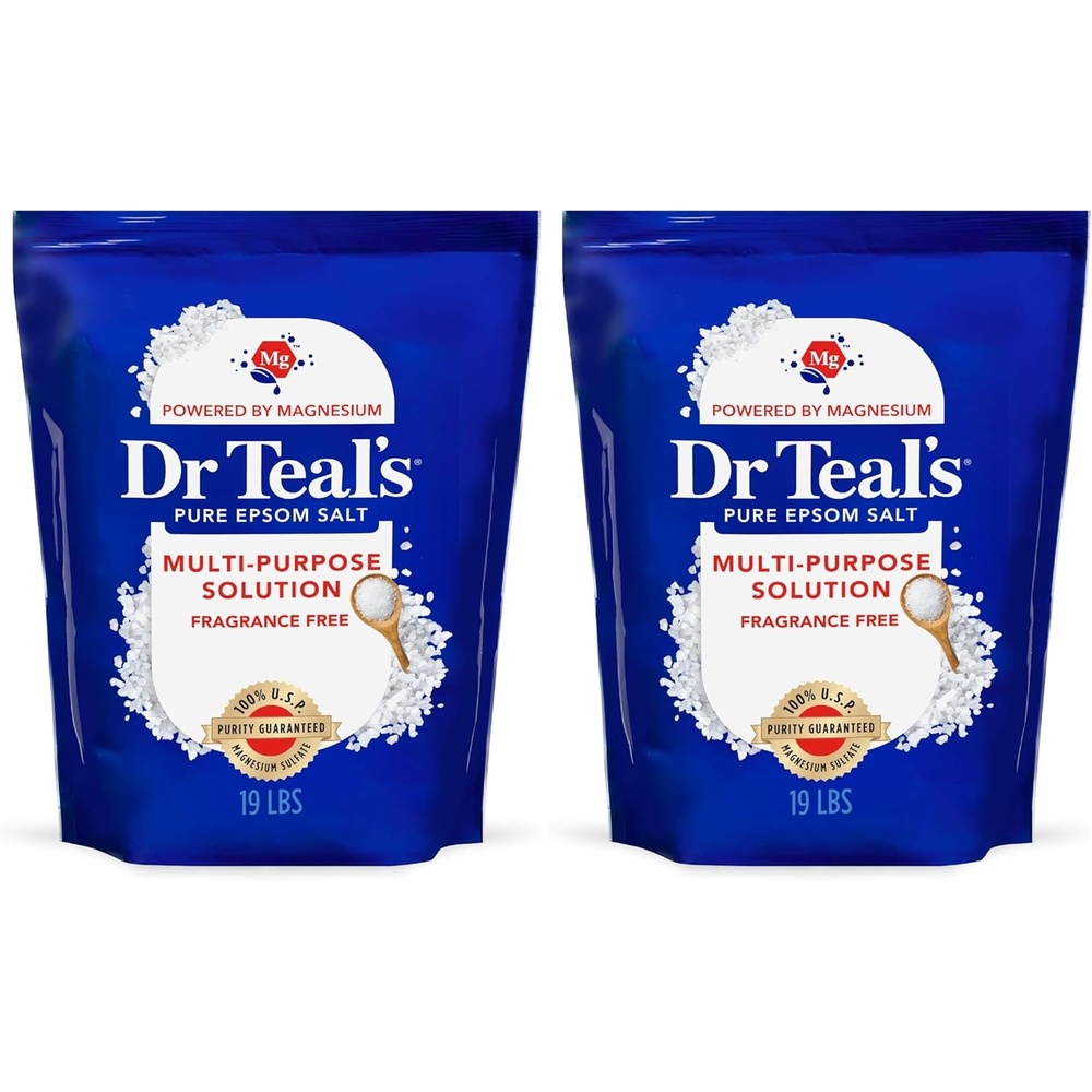 image:imageDr Teals Pure Epsom Salt Multipurpose Solution Fragrance Free Bulk Size  19 lbs19 Pound Pack of 2
