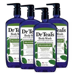 Dr Teal’s Body Wash with Pure Epsom Salt, Relax & Relief with Eucalyptus & Spearmint, 24 fl oz (Pack of 4)(Eucalyptus & Spearmint)