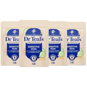Dr Teal’s Epsom Salt Magnesium Soak, Sensitive Skin with Colloidal Oatmeal & Cucumber, 3 lbs (Pack of 4)
