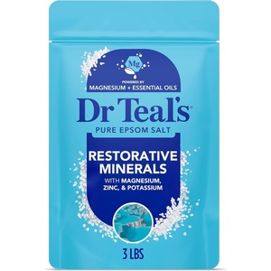 Dr Teal’s Epsom Salt Restorative Minerals Soak with Magnesium, Potassium, Zinc & Eucalyptus Essential Oils, 3 lbs (Pack of 4)(48 Ounce (Pack of 1))