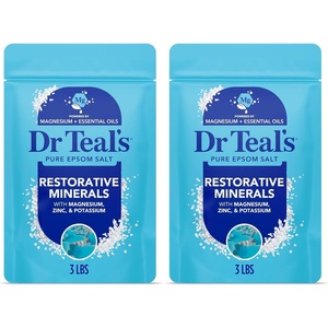 Dr Teal’s Epsom Salt Restorative Minerals Soak with Magnesium, Potassium, Zinc & Eucalyptus Essential Oils, 3 lbs (Pack of 4)(48 Ounce (Pack of 2))