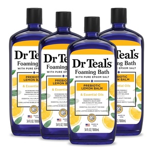 Dr Teal’s Foaming Bath with Pure Epsom Salt, Prebiotic Lemon Balm & Essential Oils, 34 fl oz (Pack of 4)(Bathwater Additive)