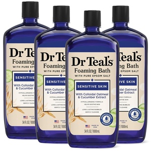 Dr Teal’s Foaming Bath with Pure Epsom Salt, Sensitive Skin with Colloidal Oatmeal & Cucumber, 34 fl oz (Pack of 4)