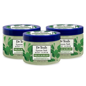 Dr Teal’s Pink Himalayan Salt Body Scrub, Restore & Replenish with Pure Epsom Salt & Essential Oils, 16 oz (Pack of 3)(Eucalyptus & Spearmint)