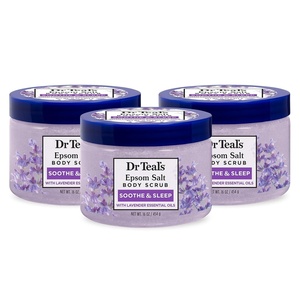 Dr Teal’s Pink Himalayan Salt Body Scrub, Restore & Replenish with Pure Epsom Salt & Essential Oils, 16 oz (Pack of 3)(Lavender)