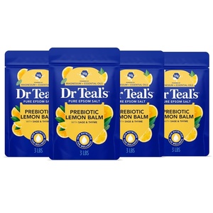 Dr Teal’s Pure Epsom Magnesium Salt Soak, Prebiotic Lemon Balm & Essential Oil, 3 lbs (Pack of 4)(Lemon Balm)