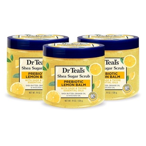 Dr Teal’s Shea Sugar Scrub, Lavender Essential Oils, 19 oz (Pack of 3)(Lemon Balm with Prebiotics)